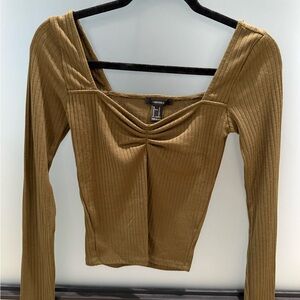 Forever 21 Olive Ribbed Long Sleeve Top